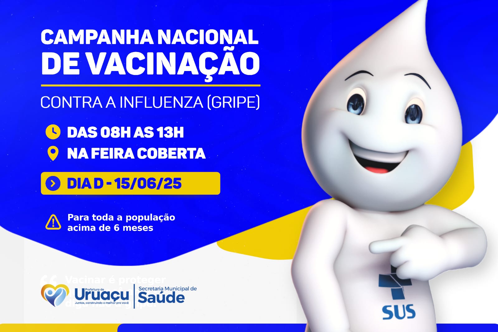 Prefeitura realiza Dia D de Vacinação contra a Gripe neste domingo, 15 de junho